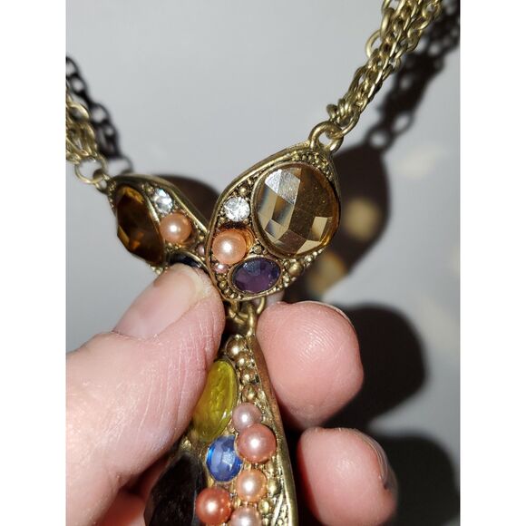 A Victorian Inspired Necklace Rhinestone Brassy Chunky Granny Core Whimsical - Picture 5 of 11